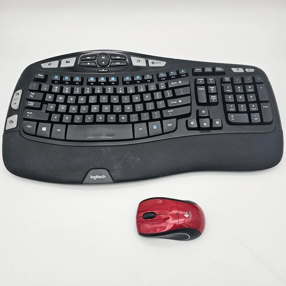 Logitech K350 Wireless Wave Keyboard M505 Mouse Unifying Dongle Ergonomic TESTED